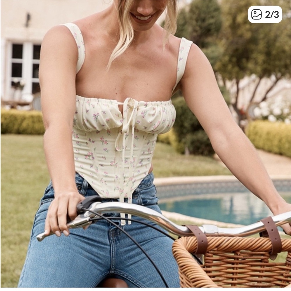 House of CB Light Yellow Floral Bustier Top